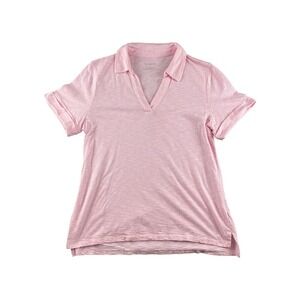 Talbots Pink White‎ Stripe Short Sleeve V Neck Polo Shirt Top Women's Size L